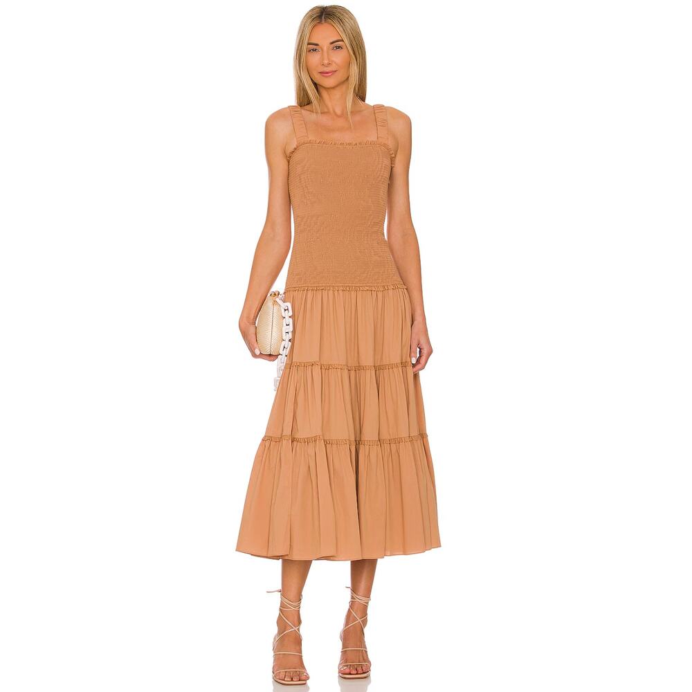 Cinq‎ a Sept Rina Smocked Midi Dress in Sahara Tan 6